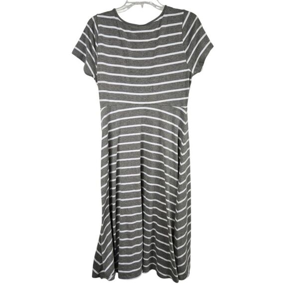 Torrid Gray White Striped Surplice Dress Faux Wrap Skater Midi Lightweight Knit - Picture 7 of 11